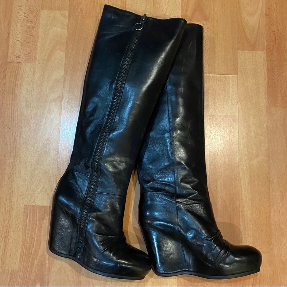 5|48 Black Leather Wedge Boots 37EU / 7US